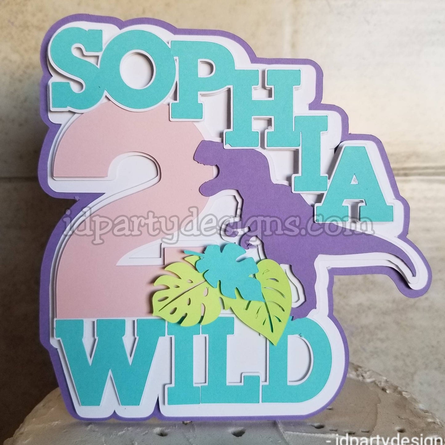DINOSAUR 2 WILD Girl Birthday Cake Topper Pastel Dino 3 Rex