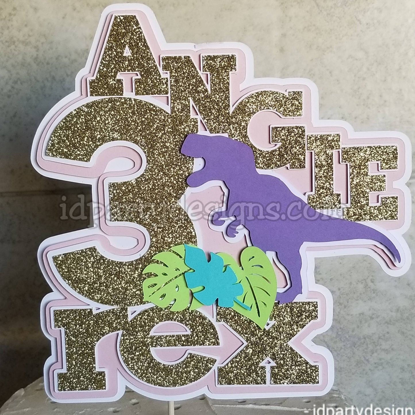 DINOSAUR 3 REX  Girl Birthday Cake Topper Pastel Dino 2 Wild