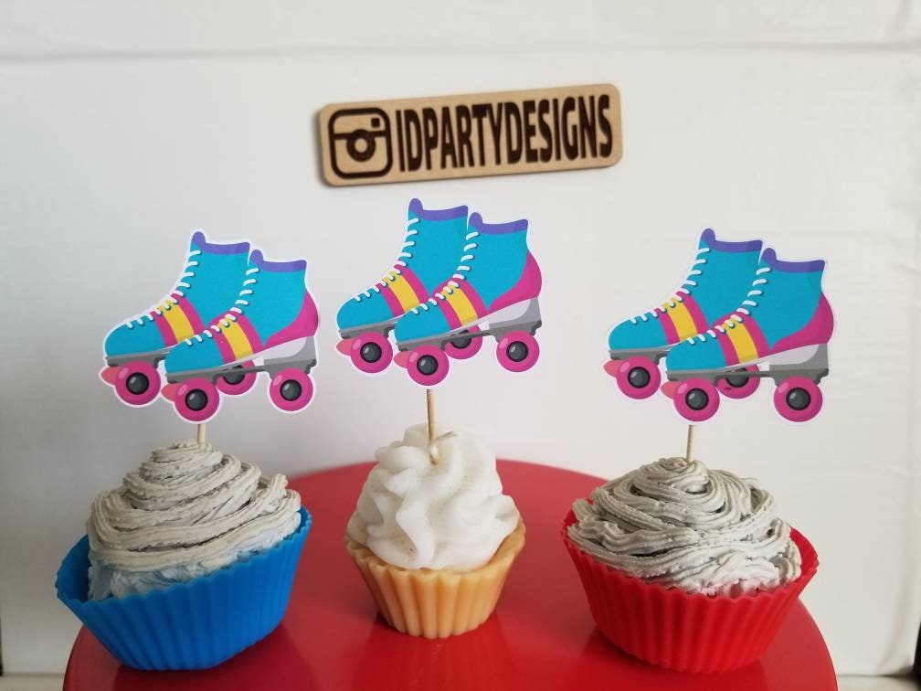 ROLLER SKATES ROLLERSKATE Roller Derby Birthday Roller Baldes Throwback Neon I love the 90s Cupcake Toppers Birthday