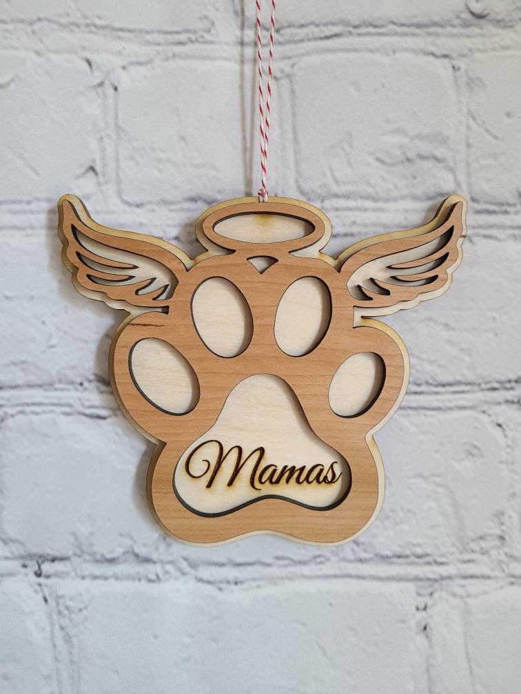 PET DOG PAW Memorial Wood Ornament Furbaby Fur Baby Dogmom Dog Mom Dog Dad Dogdad  Pet Ornaments