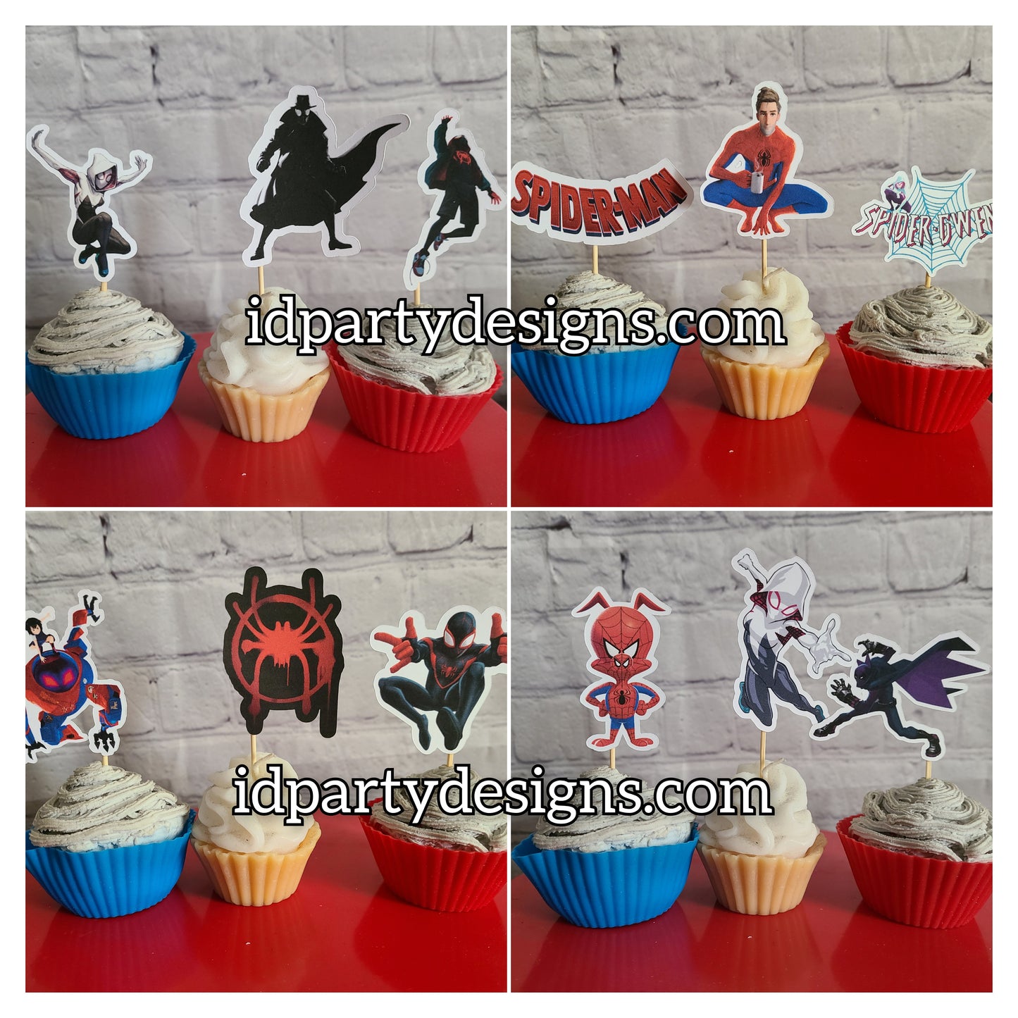MILES MORALES SPIDERGWEN into the Spider VeRSE Spiderverse Miles BaNNER Spider Gwen Birthday Super Hero Decor Cupcake topper