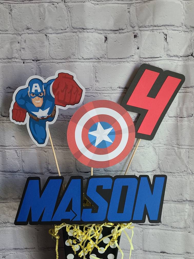 MARVEL AVENGERS CENTERPIECE Picks Birthday Super Hero Decorations Hulk Iron Man Wakanda Forever Black Panther Birthday Captain America