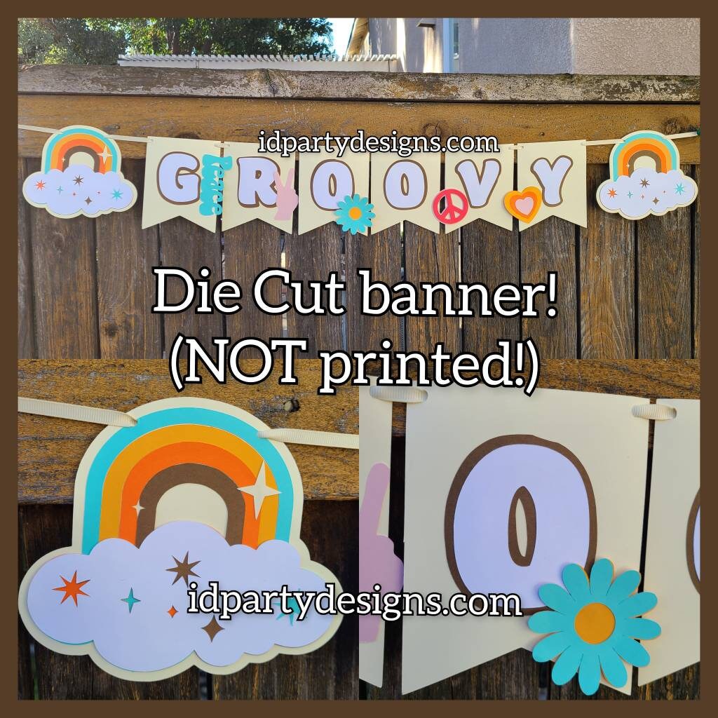 RATTAN CAKE TOPPER 70s  Birthdays Hippie Boho Baby Shower Room Decor Bus Hearts Rainbows Woodstock Flower Child Groovy