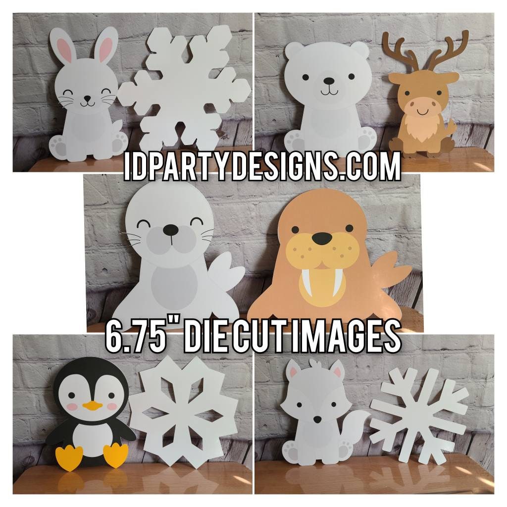 SNOW MUCH FUN Polar Bear Wolf Winter Wonderland Arctic Animals Cake Topper