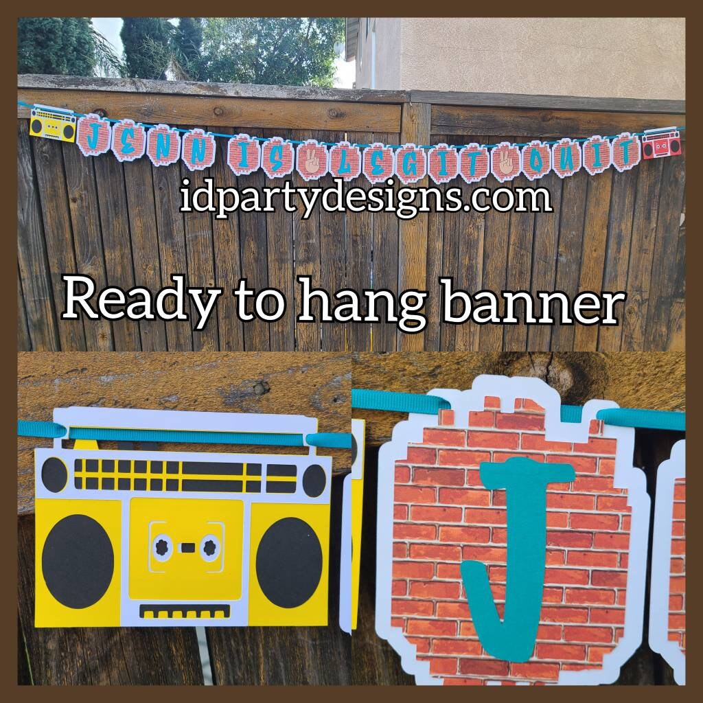 90s HIP HOP Boombox Brick wall Banner Graffiti Rap Birthday