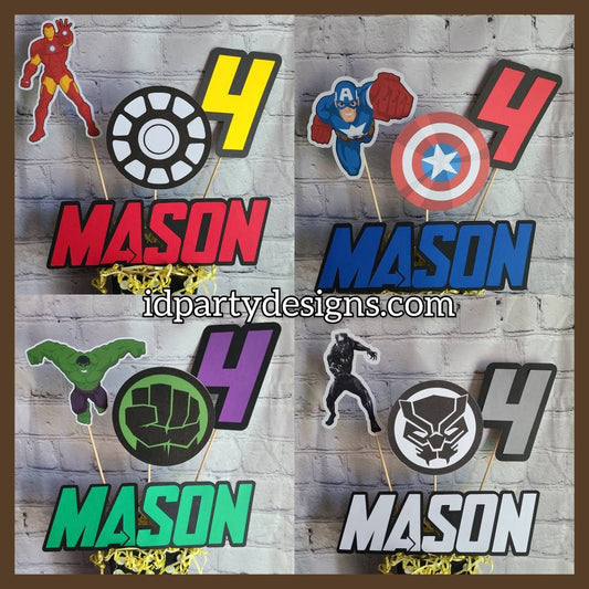 MARVEL AVENGERS CENTERPIECE Picks Birthday Super Hero Decorations Hulk Iron Man Wakanda Forever Black Panther Birthday Captain America
