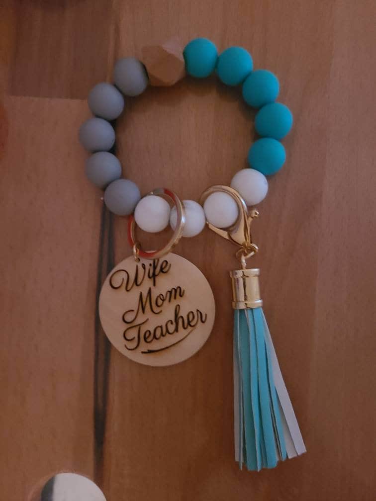 WIFE MOM TEACHER Silicon Bead Key Fob Wristlet Keychain