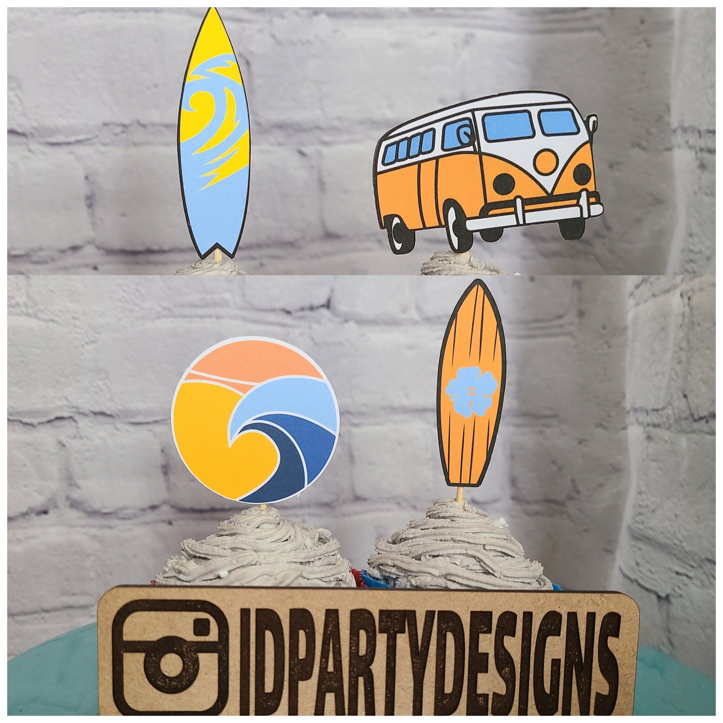 SURFING CAKE TOPPER SURFEr Baby Girl Pink Baby On Baby Baby Shower Cake Surf Topper Bus Van Surfer Birthday Beach Party Totally Two-bular