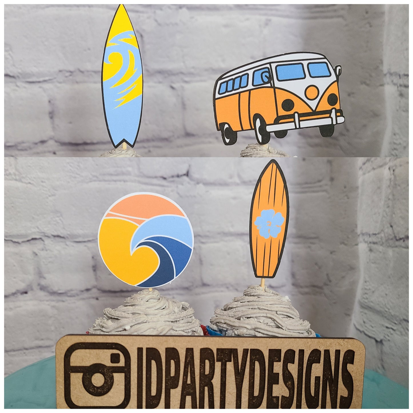 SURFING CAKE TOPPER SURFER Baby On Baby Baby Shower Cake Surf Topper Bus Van Surfing banner Surfer Birthday Beach Party Totally Two-bular