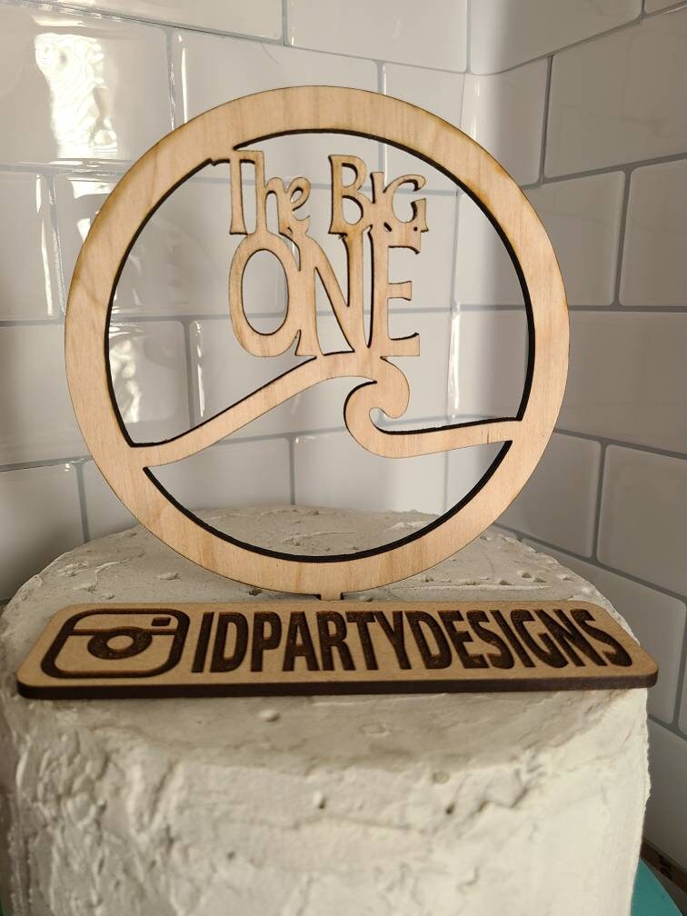 THE BIG ONE Surf Wave Surfer Wood and Acrylic Cake Topper