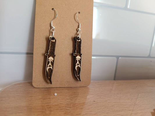 HALLOWEEN HORROR MOVIE Wood Engraved Earrings Michael Scream Chucky Jason