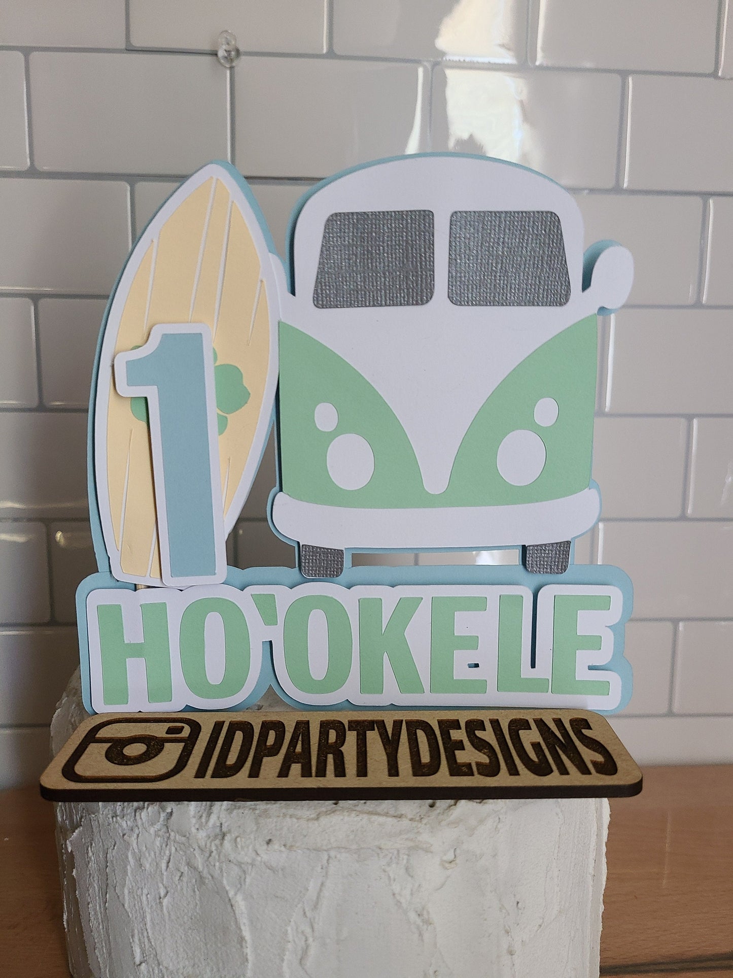 SURFING CAKE TOPPER SURFEr The Big One Cake Surf Topper Bus Van Surfing banner Surfer Birthday Beach Birthday Beach Party Totally Two-bular