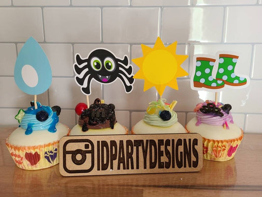 ITSY BITSY SPIDER Rain boots Umbrella Spider Sun Cupcake Toppers Nursery Rhymes