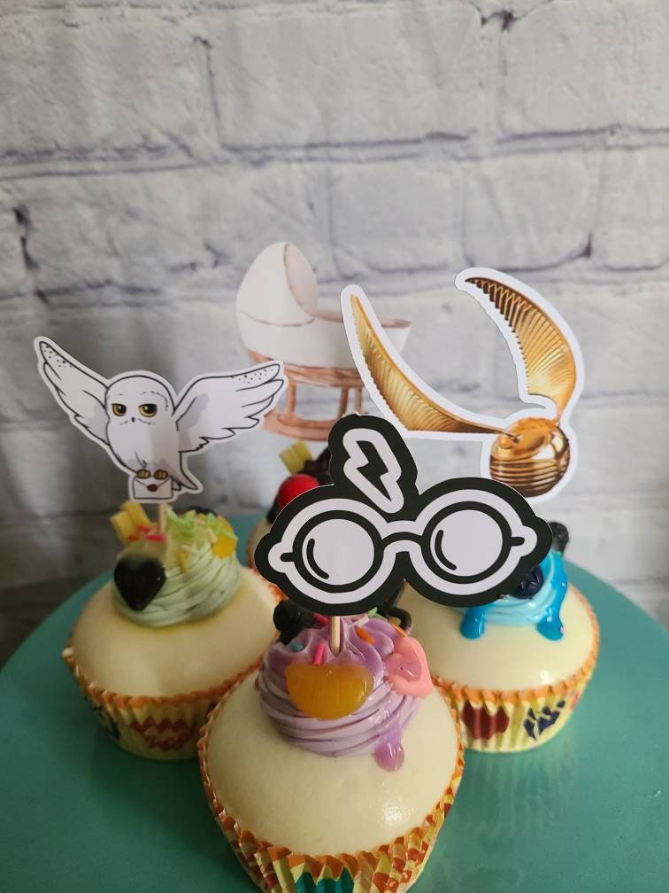 Harry Potter MAGICAL BUNDLE CAKE Topper Gold Baby Blue Pink Owl Broom Magic Lightning