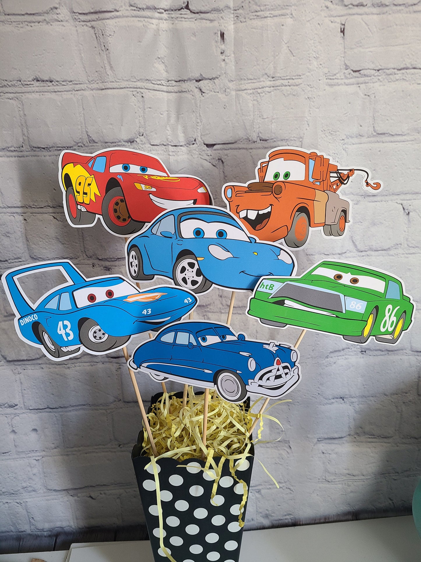 CARS LIGHTNING MCQUEEN and Mater Centerpiece with custom name