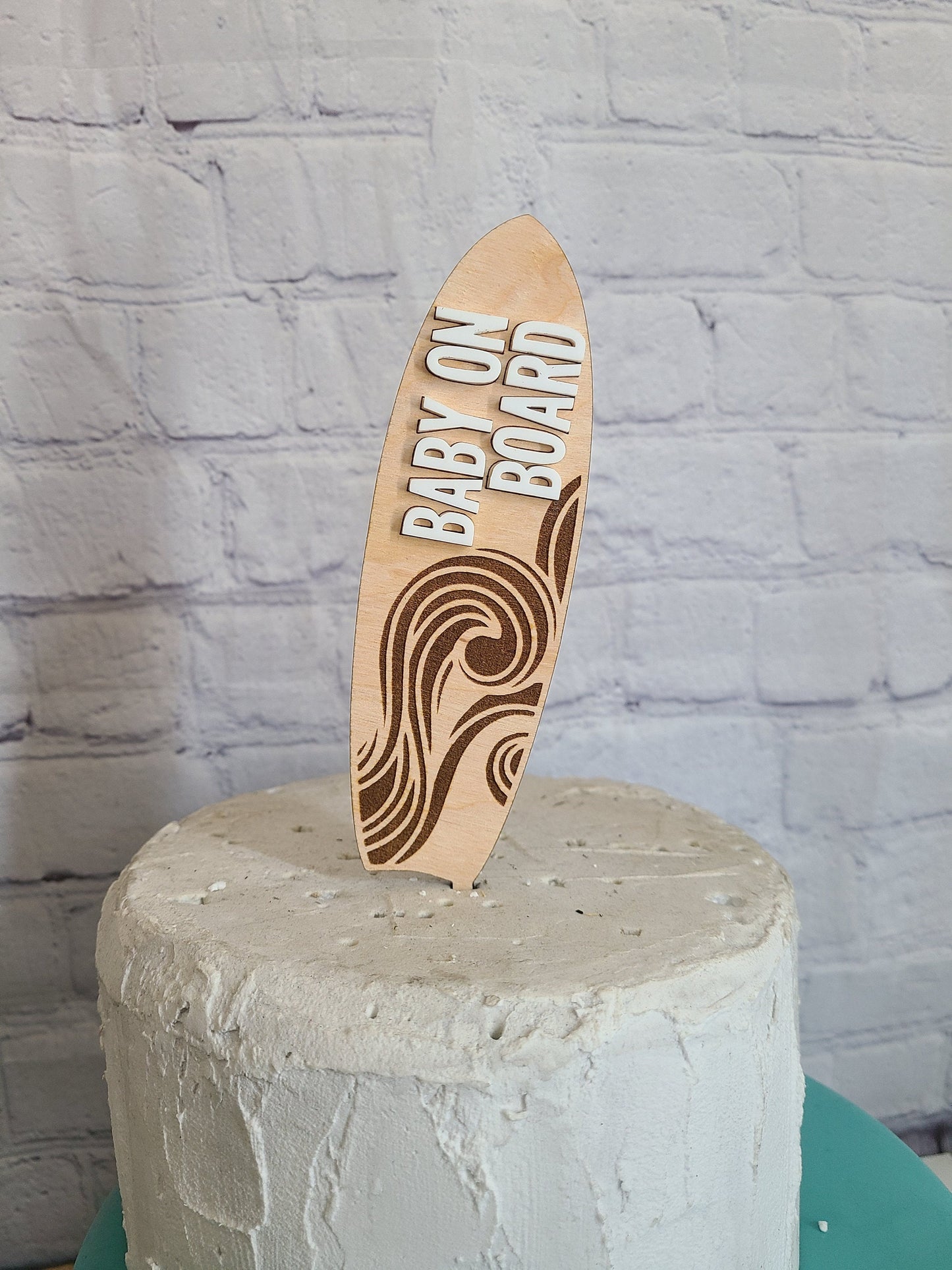 SURFING CAKE TOPPER SURFER Baby On Baby Baby Shower Cake Surf Topper Bus Van Surfing banner Surfer Birthday Beach Party Totally Two-bular